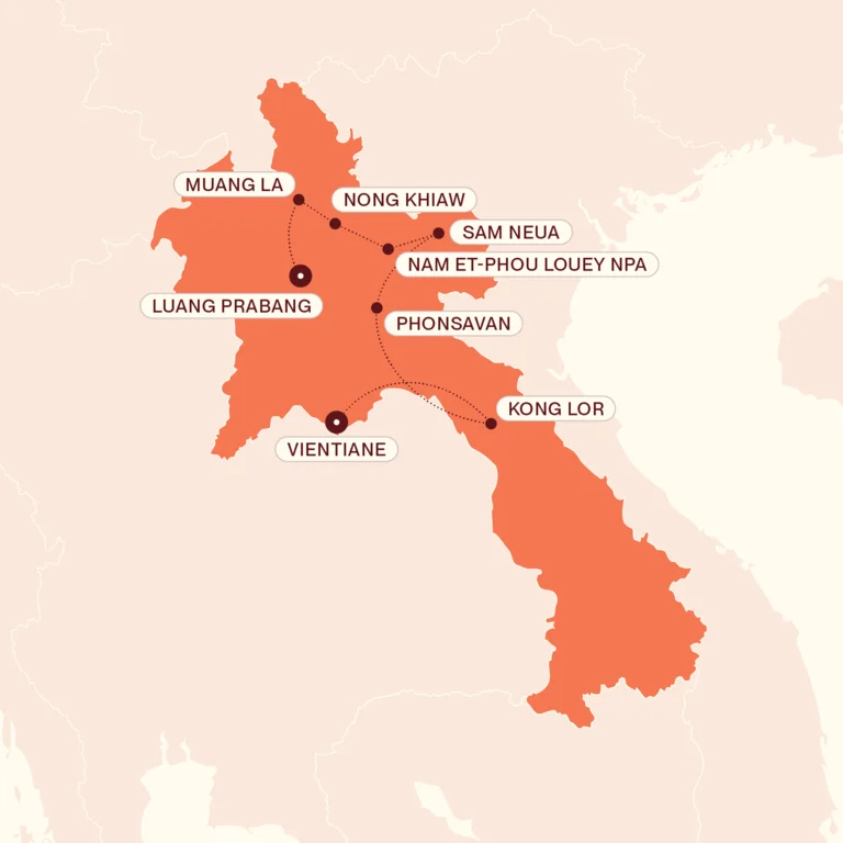 Map showing Northern Laos Explorer itinerary route 