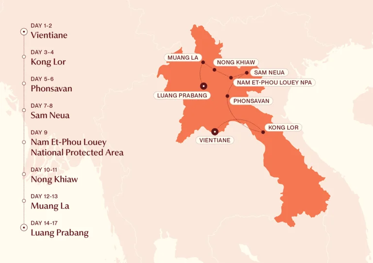 Map showing Northern Laos Explorer itinerary route 