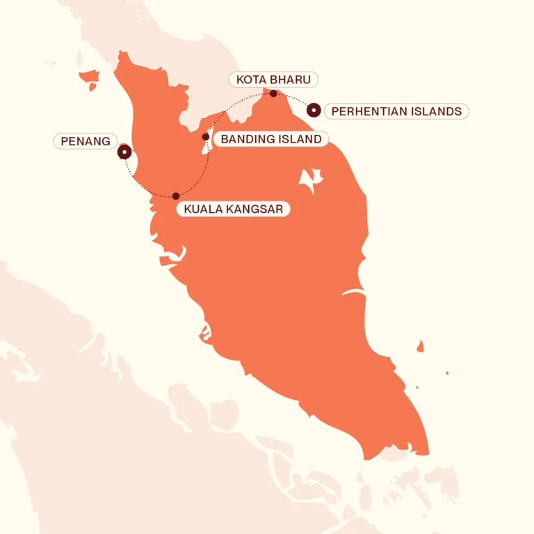 Map showing Northern Malaysia's Inlands & Islands itinerary route 