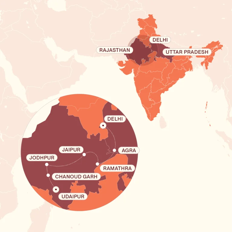 Map showing Rural Raj itinerary route