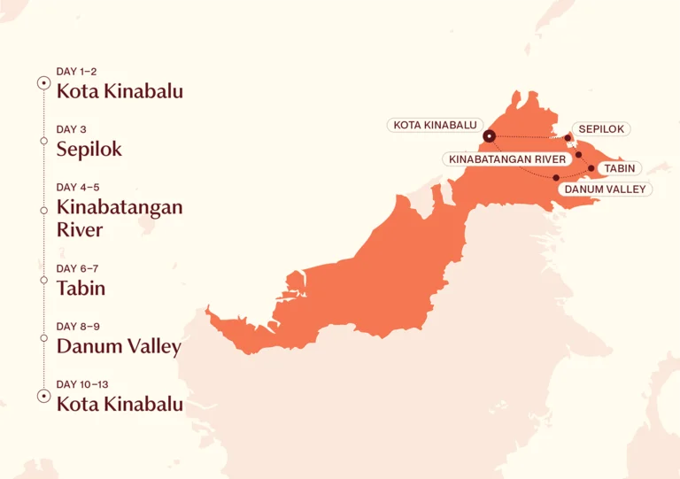 Map showing Sabah Sojourn itinerary route 