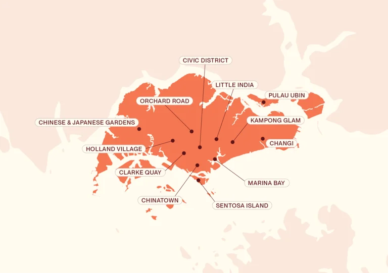 Map showing Singapore Stopover itinerary route 