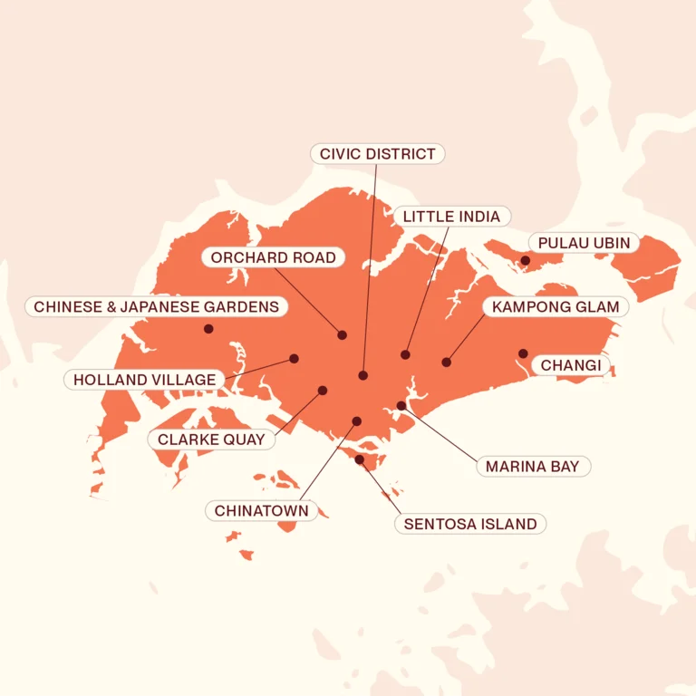 Map showing Singapore Stopover itinerary route 