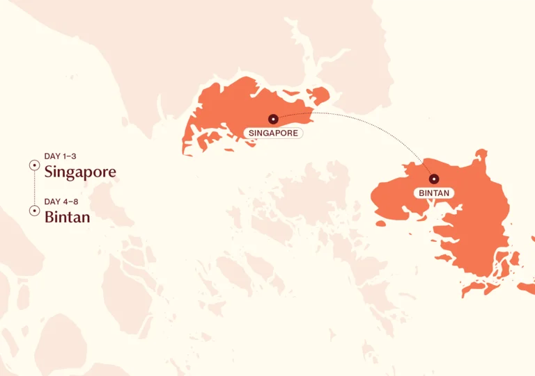 Map showing Singapore & Bintan Escape itinerary route 