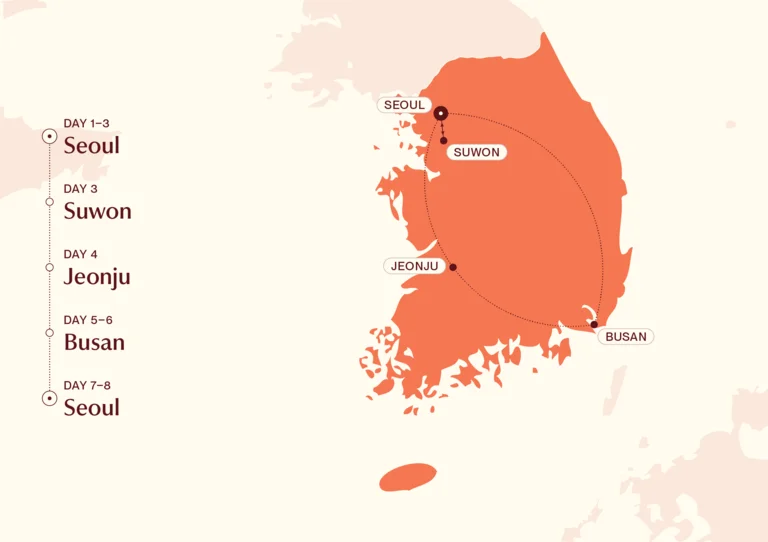 Map showing South Korea Highlights itinerary route