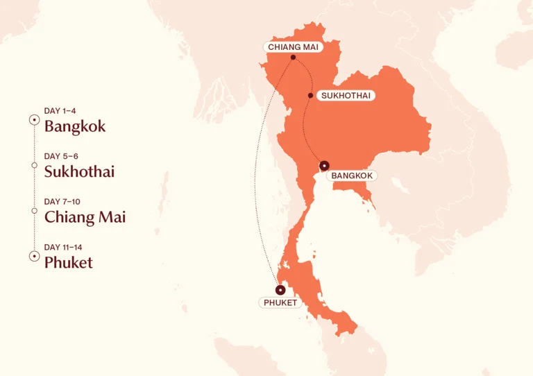Map showing Taste of Thailand itinerary route