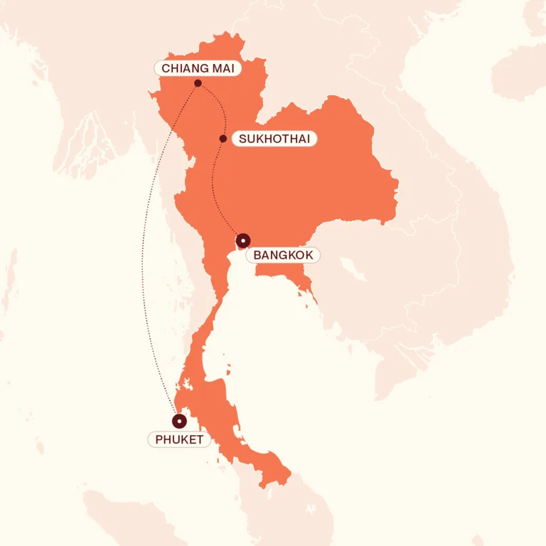 Map showing Taste of Thailand itinerary route