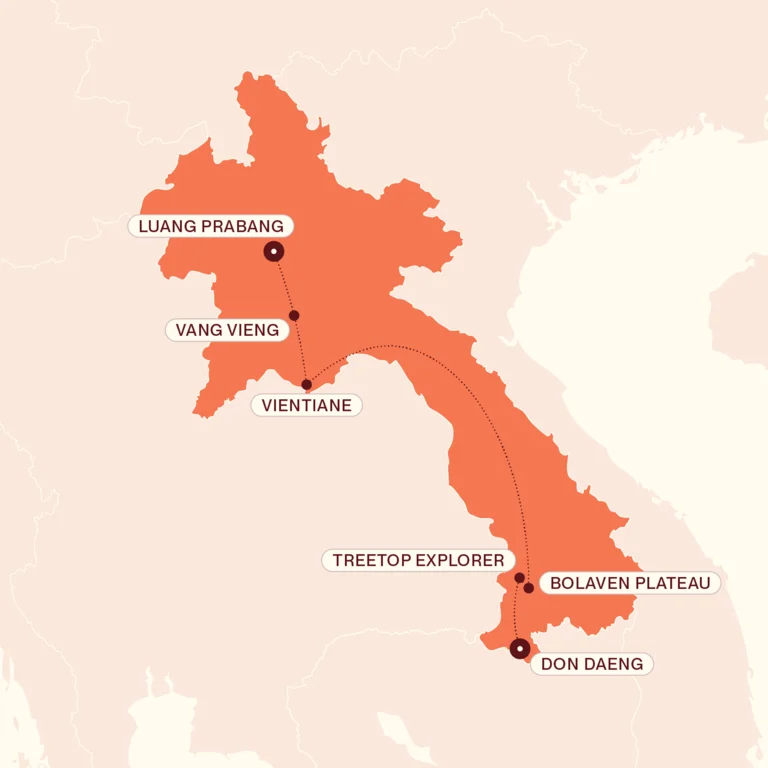 Map showing Treetops, Mountains and Elephants itinerary route 