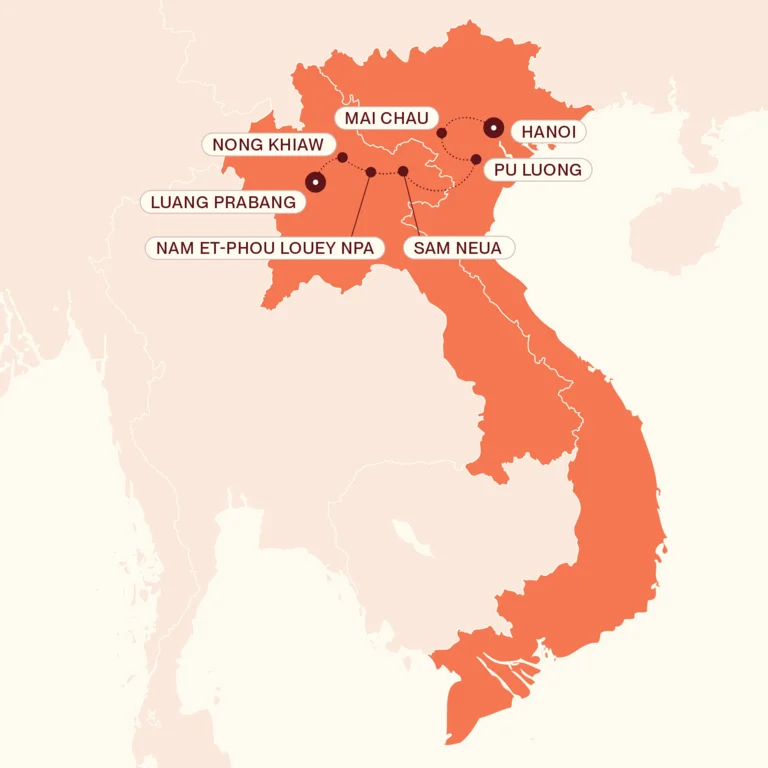 Map showing Trekking Northern Vietnam & Laos itinerary route 