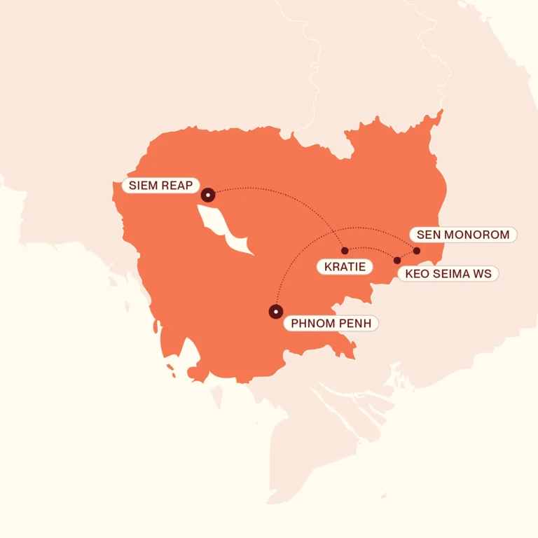 Map showing Wild Cambodia itinerary route