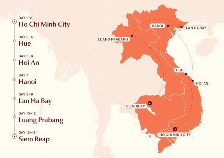 Map showing World Heritage Indochina itinerary route 