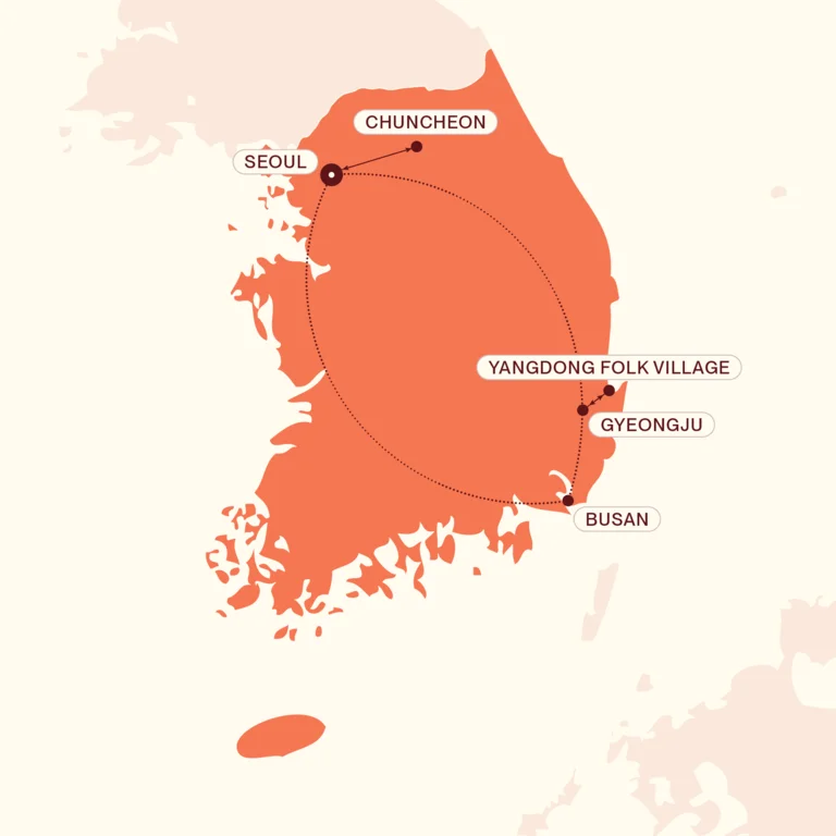Map showing Soul of Korea itinerary route