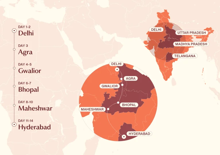 Map showing Forts, Faith and Forgotten Kingdoms itinerary route