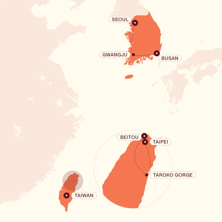 Taiwan & South Korea itinerary map (mobile)