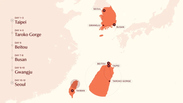 Taiwan & South Korea itinerary map