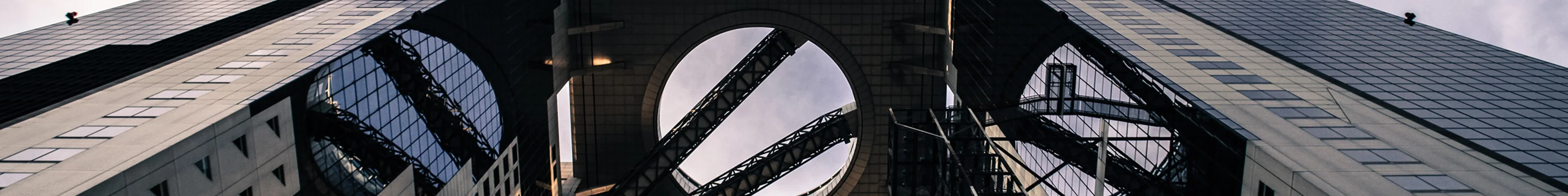 Looking directly up at Umeda Sky Building in Osaka 