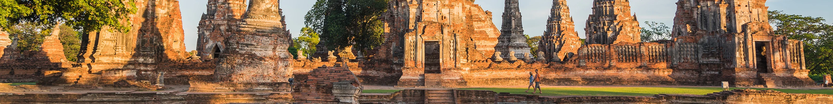 Sunset hits the ruins of the historic city of Ayutthaya, a UNESCO World Heritage site in Thailand