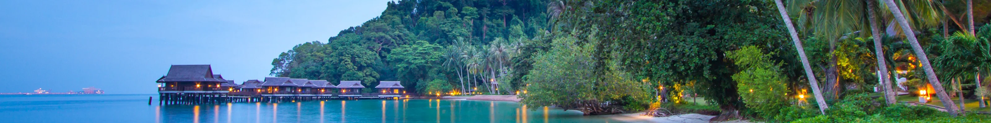 Waterfront villas at Pangkor at dusk, Malaysia