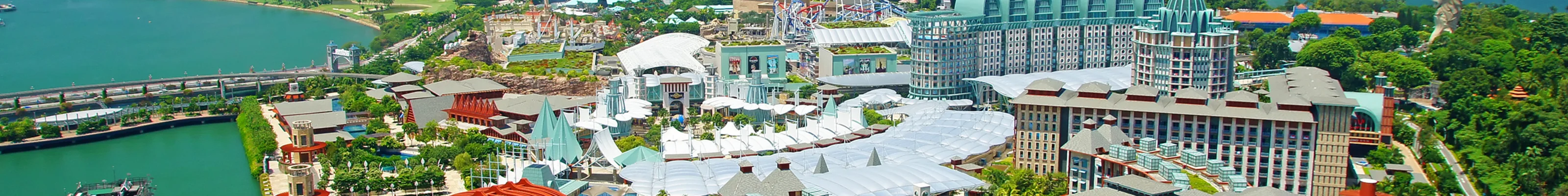 Aerial view of the colorful parks and buildings in Sentosa Island in Singapore