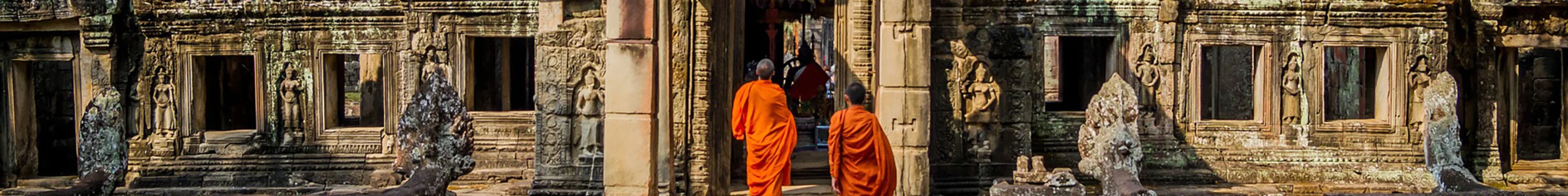 Orange robed monks at Angkor Wat Temple