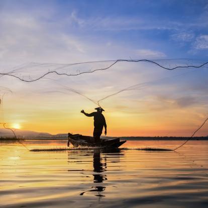 Sunset fishermen at Inle Lake