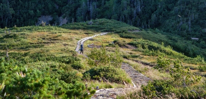 Hiker on trails in Kamikochi National Park
