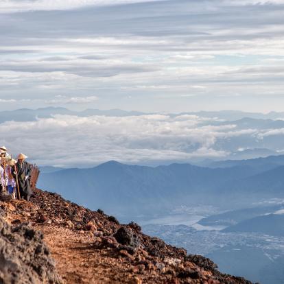 Pilgrims walking on Mount Fuji