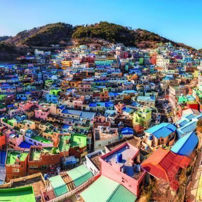 Colourful houses on hillside in Busan, South Korea