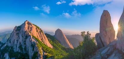 Bukhansan mountain peaks at sunrise