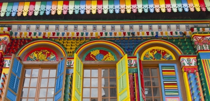 Brightly coloured Peranakan houses in Little India district of Singapore
