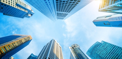 Looking up at skyscrapers in Singapore