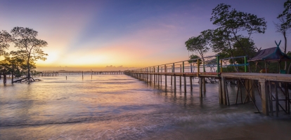 Sunset over jetty at Bintan Island