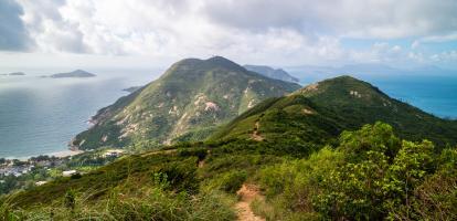 View from the top of the Dragon's Back Trail looking down at the sea