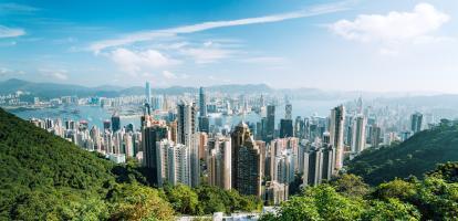 Hong Kong skyline from top of hill