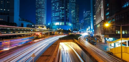 Fast traffic lights on roads in Hong Kong