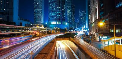 Fast traffic lights on roads in Hong Kong