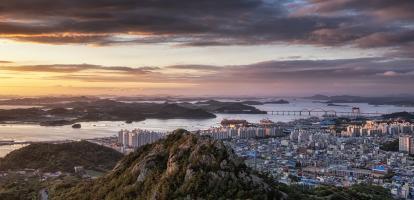 Gentle sunset over Yudalsan mountain, in the port town of Mokpo South Korea