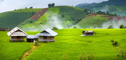 Huts near rice terraces in Chiang Mai, Thailand