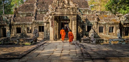 Orange robed monks at Angkor Wat Temple