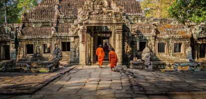 Orange robed monks at Angkor Wat Temple