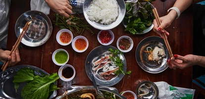 Typical Vietnamese food on a table