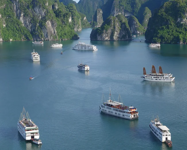 Halong Bay boats at anchor