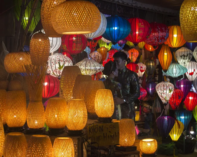 Romantic couple with Hoi An lanterns