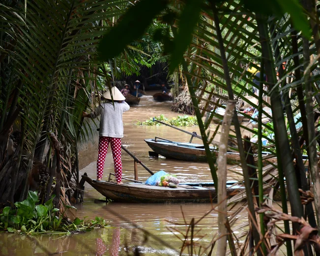 Lady on boat in Mekong Delta