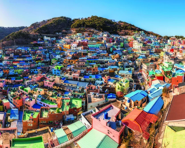 Colourful houses on hillside in Busan, South Korea 