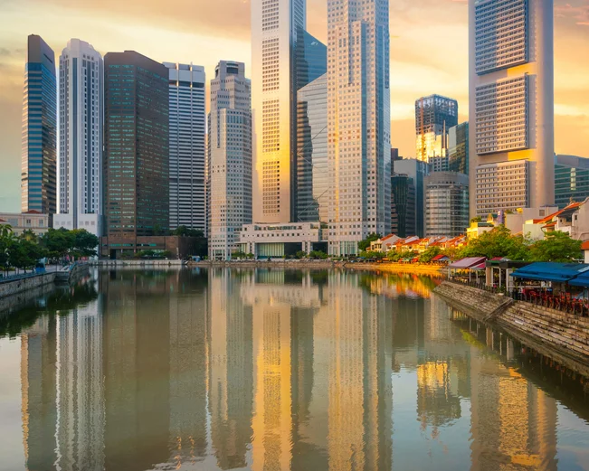 Singapore Business District at sunset 