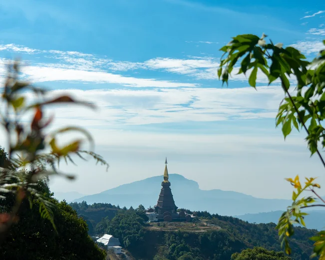 Pagodas on hillside outside Chiang Mai 