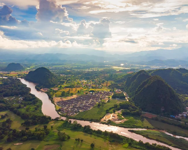 View over countryside of northern Thailand 