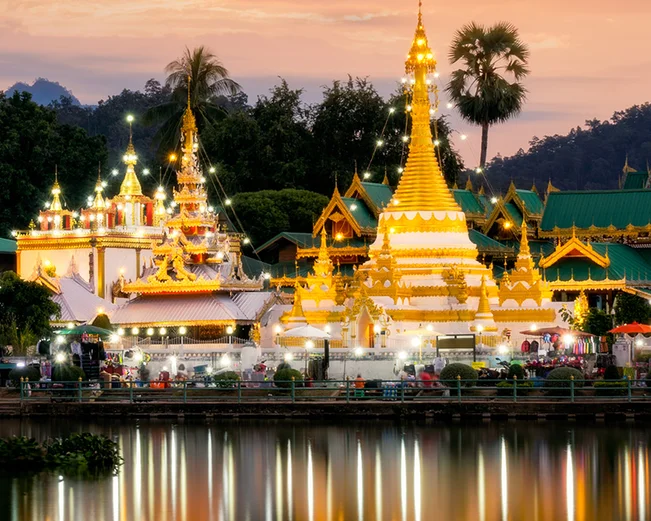 Illuminated temple in Chiang Mai 