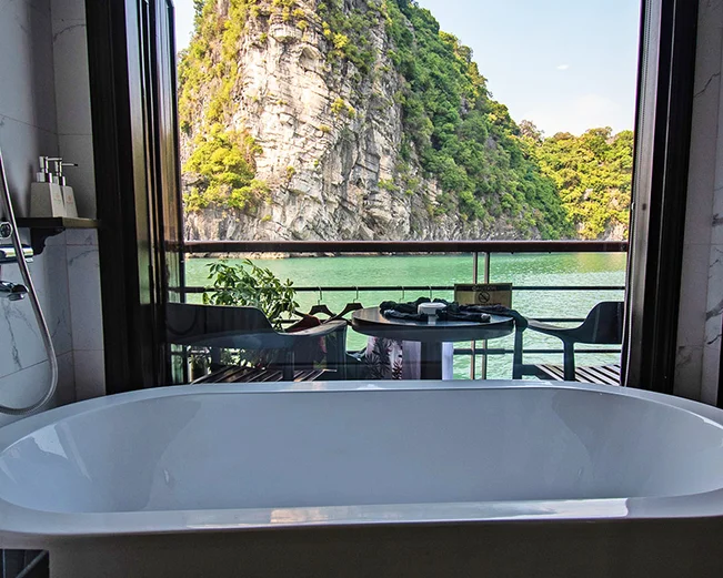 View from bathroom on Lan Ha Bay cruise boat